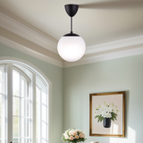 Modern Light 1-Light Mid Century Large 10” White Globe Glass Shade Black Finished Flush Light Fixture for Kitchen Island Dinning Room